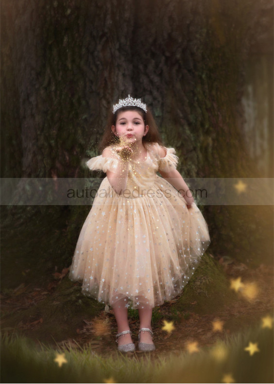 Cold Shoulder Champagne Star Flower Girl Dress